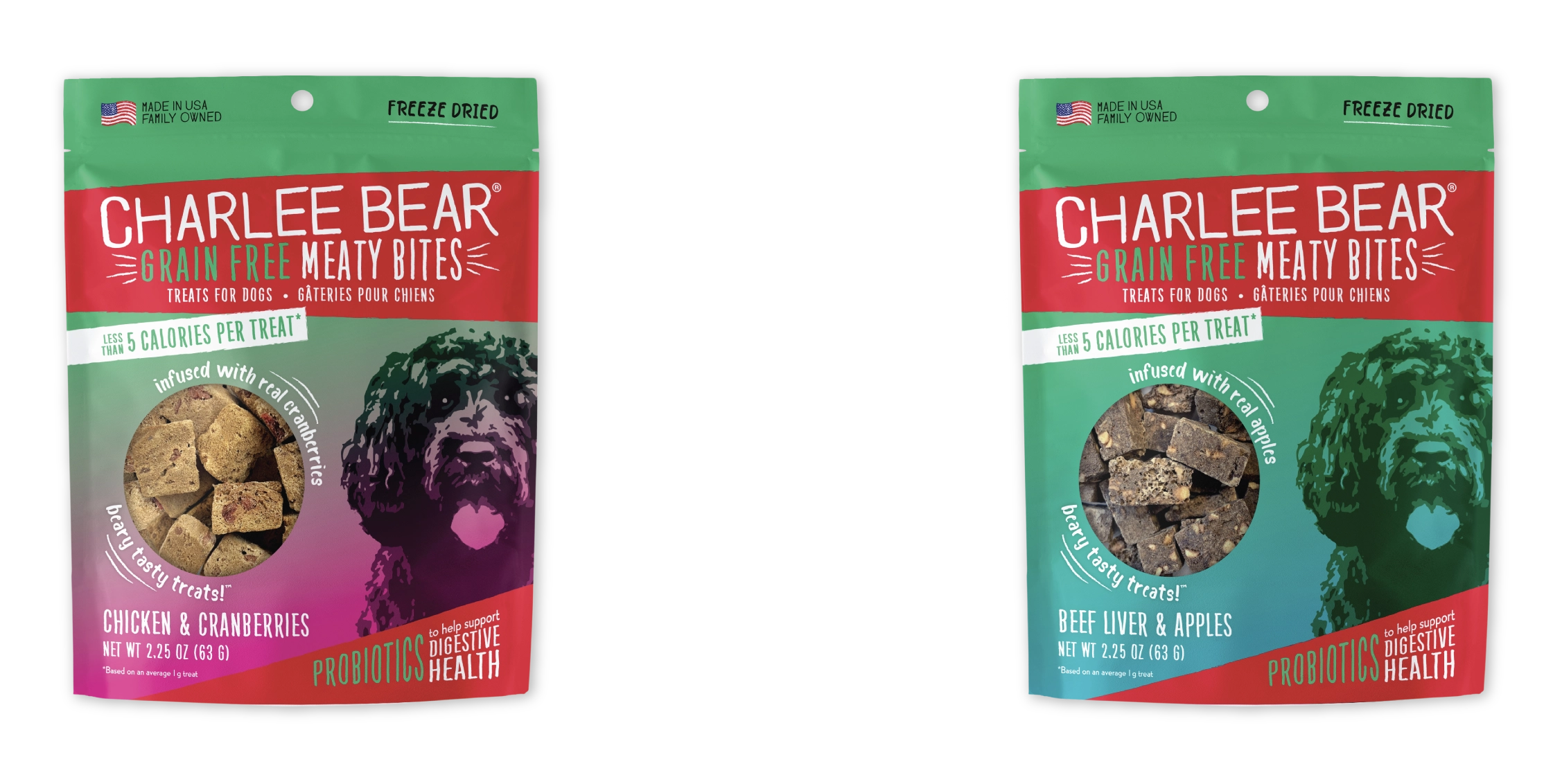 Charlee Bear® Grain Free Meaty Bites - Chicken Cranberry and Beef Liver Apple freeze-dried dog treats